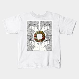 Boy profile with flower laurel Kids T-Shirt